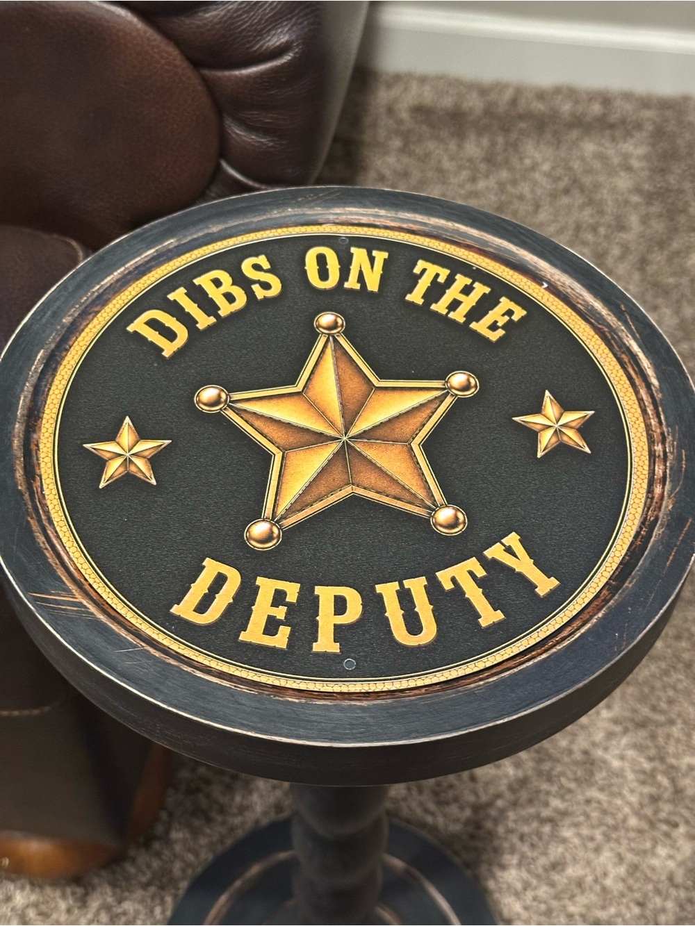 Classic Black and Gold 'Dibs on the Deputy' Accent Drink Table
